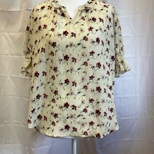 Jon & Anna Cream and Brown Flutter Sleeve Blouse